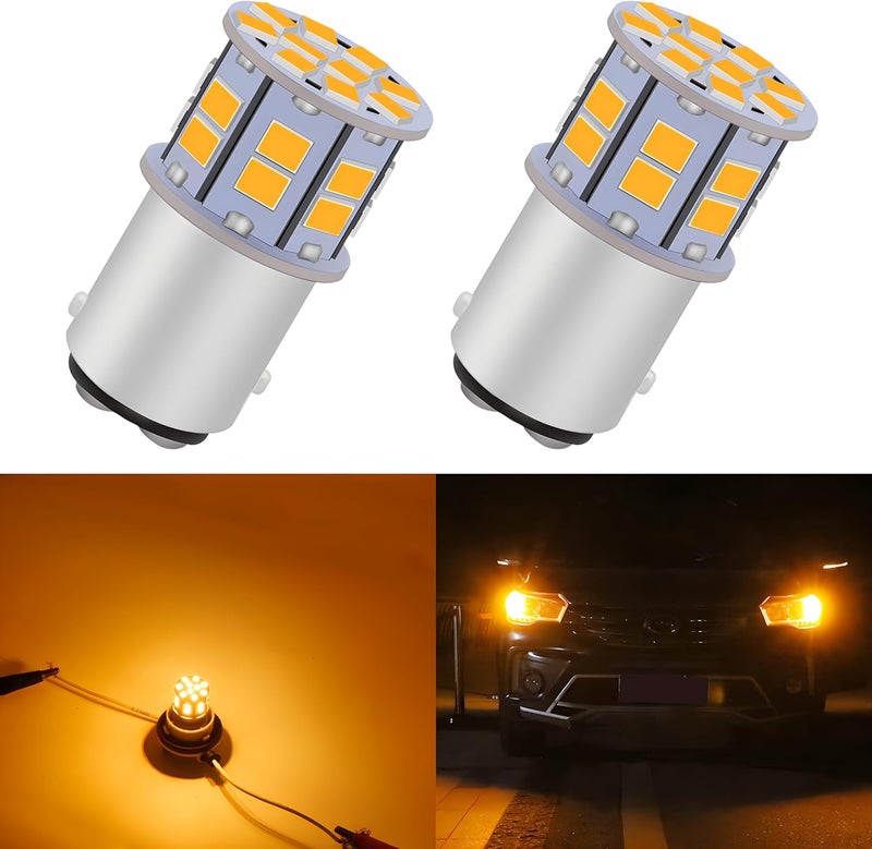 LEDYOTRY 1157 2357 LED Bulb Amber Turn Signal Lights 12V-24V Super Bright Low Power 2057 7528 BAY15D LED Bulb for Brake Tail Lights, Turn Stop Signal Light, Side Marker Parking Light, Pack of 2 - Image 1